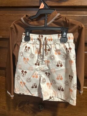 Kids Mickey Print Swim Shorts & shirt